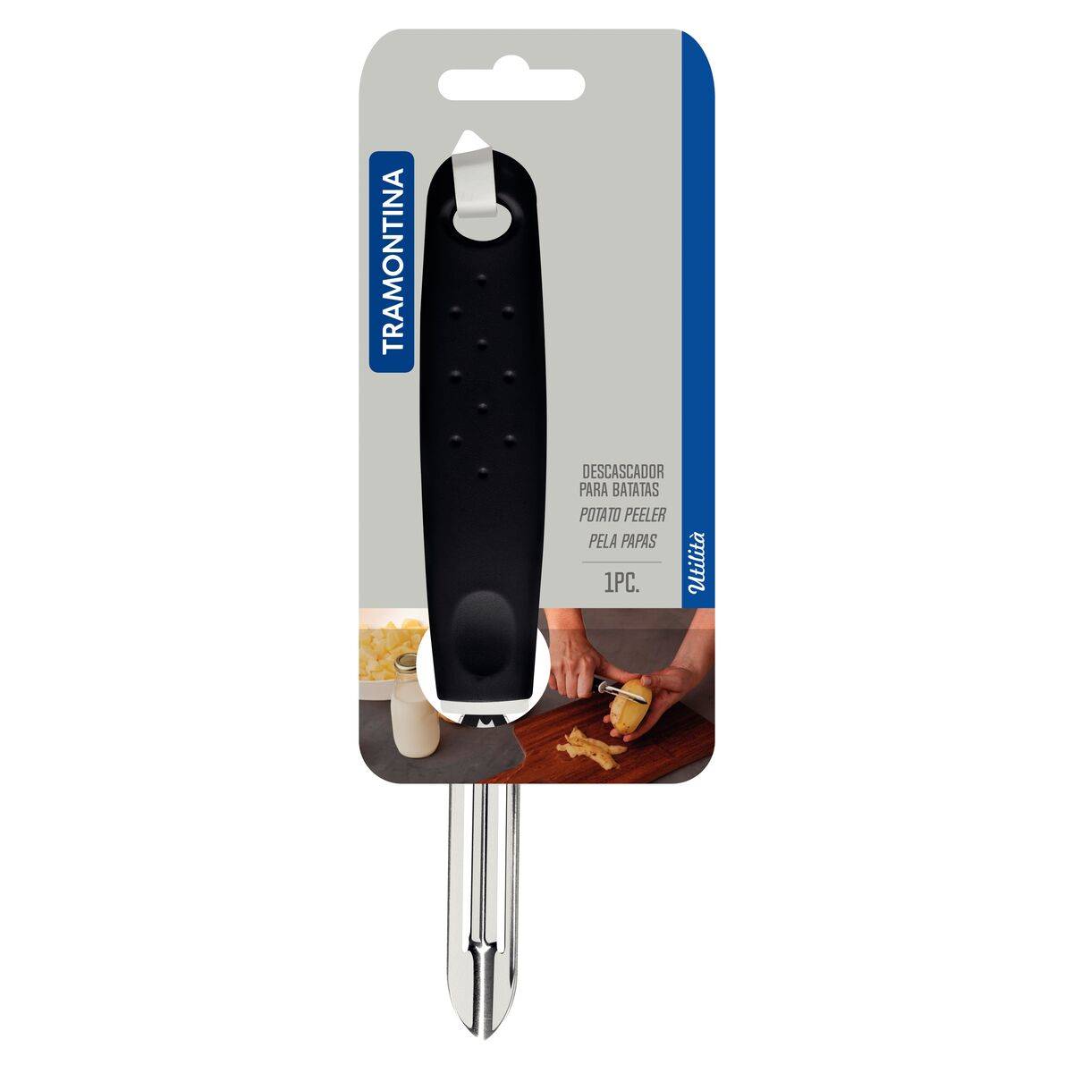 پوست کن ترامونتینا مدل Utilità Tramontina Utilita Potato Peeler with Stainless Steel Blade and Black Polypropylene Handle
