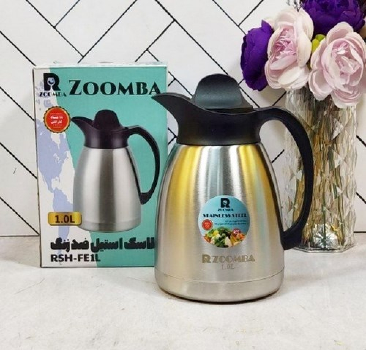 فلاسک چای زومبا مدل تمام استیل H5131 حجم 1 لیترvacuum flask zoomba 1L