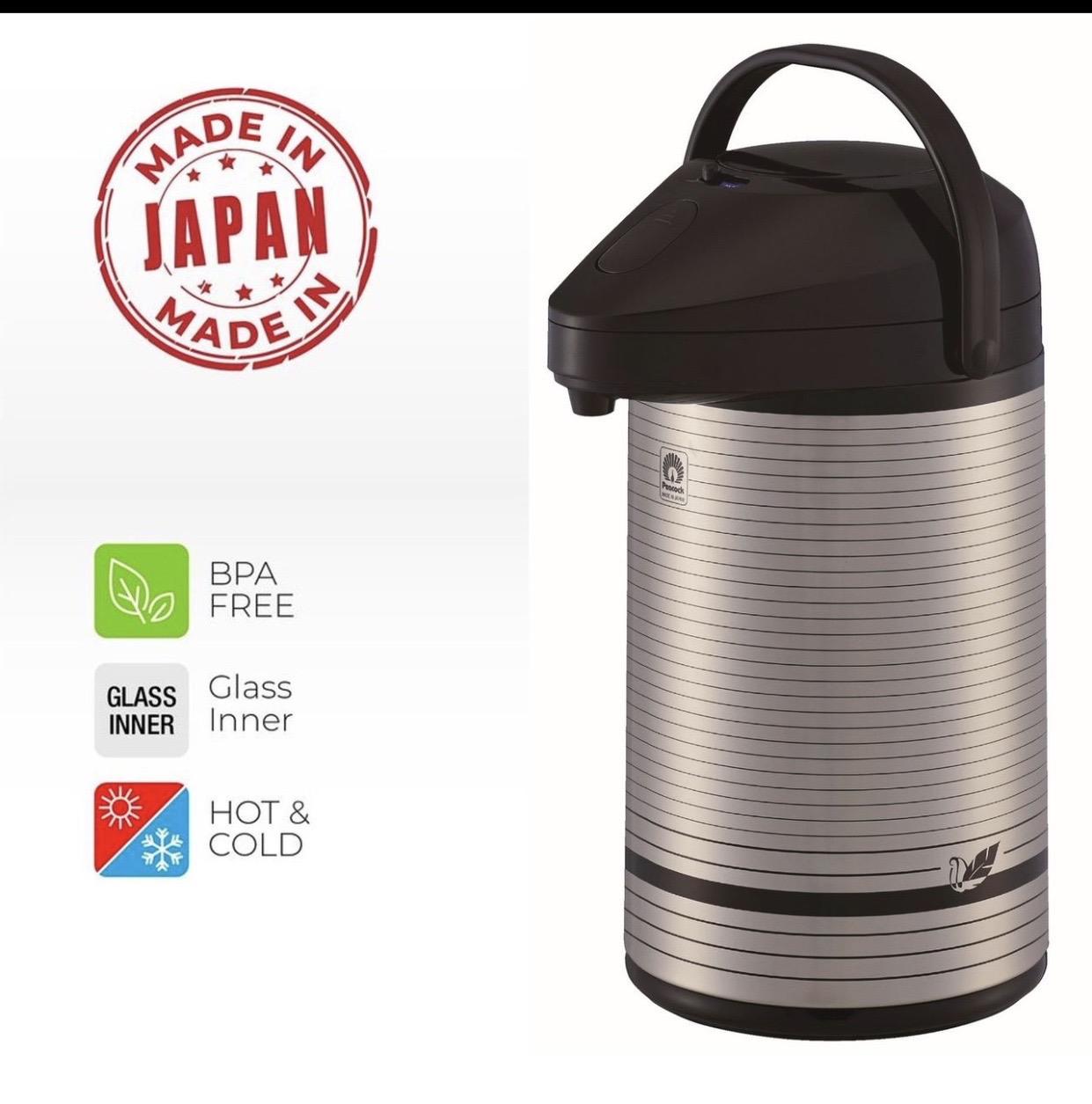 فلاسک چای پیکوک مدل پمپی(Air Pot) گنجایش 3 لیتر  Peacock Vacuum Flask MOP-30  3LPrinted